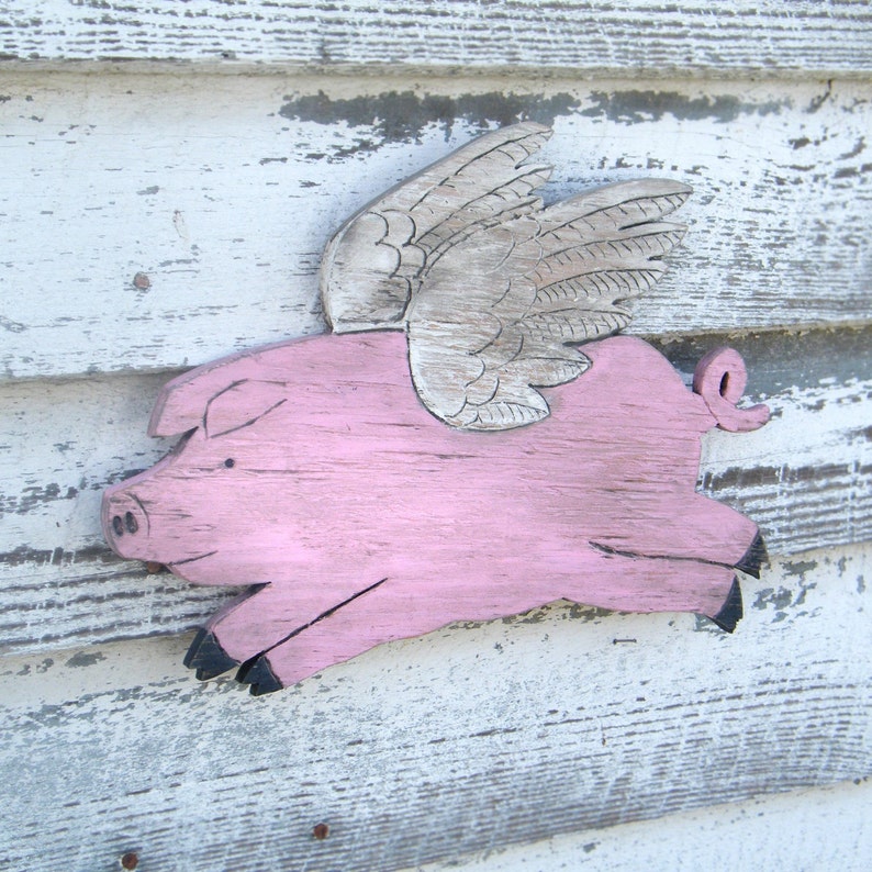 Flying Pig Sign When Pigs Fly Wooden Folk Art Style BBQ Sign Country Sign image 2