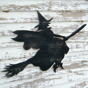 Flying Witch Wall Hanging Halloween Decor Witchcraft Wicked Witch Rustic Home Decor Magic Spell Trick or Treat Witch Wall Decor