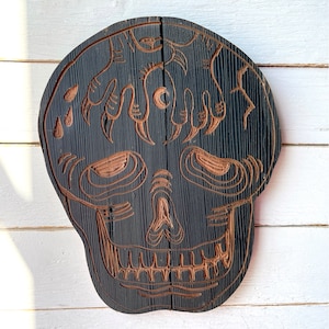 Pressure Skull Cresent Moon Halloween Decoration New Orleans Art Ready to Ship Gift Wooden Skull Special Sugar Skull Gift for Him image 1