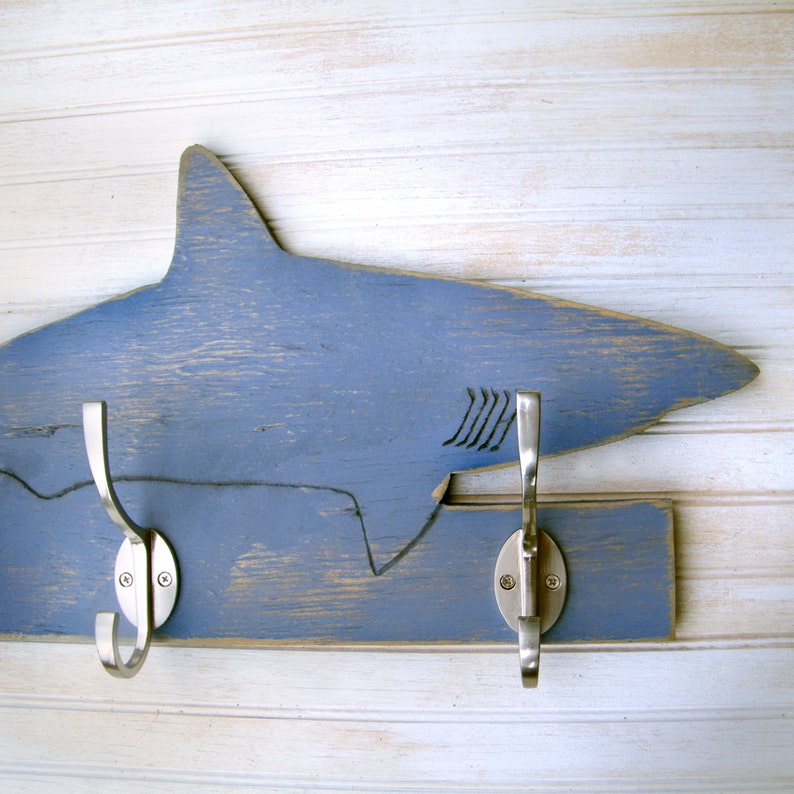 Shark Towel Hook Bathroom Towel Hook Beach Towel Hook Shark Robe Hook Wooden Mako Shark Lake House Hook Mako Coat Hook Boys Room Shark Decor image 2