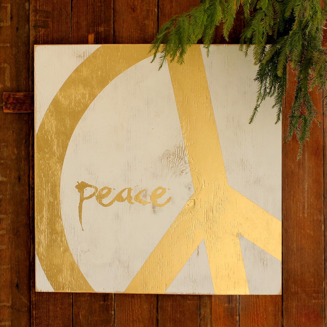 Gold Peace Sign Decor Gold Modern Holiday Decor Gold Peace Symbol