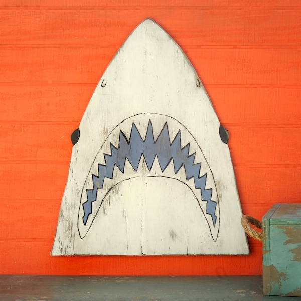 Shark Head Fish Decor Shark Decor JAWS Sign Wooden Shark Decor Shark Sign JAWS Decor Nautical Shark Head Beach House Decor Great White Shark