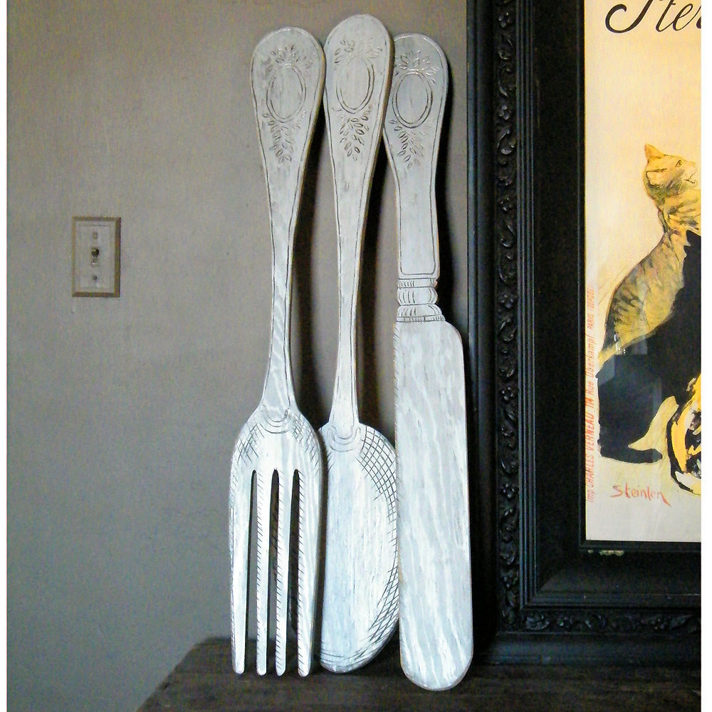 Knife Fork and Spoon Wall Decor Wooden Kitchen Decor Large Etsy