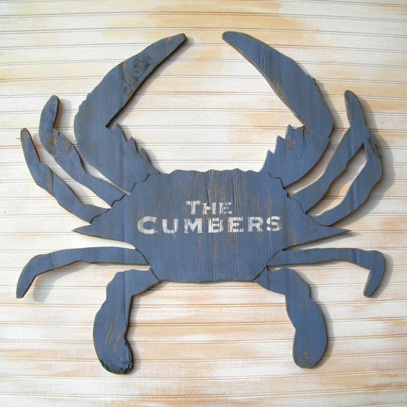 Beach Crab Sign Wooden Giant Crab Wall Art Beach Coastal Sign Nautical Blue Crab Decor Crab Home Decor image 7