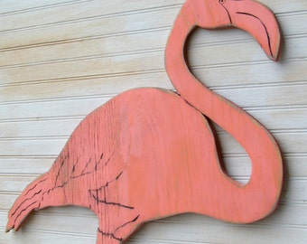 Flamingo Wooden Art Pink Flamingo Coral Florida Coastal Bird Wall Decor Topical Decor Sunroom Decor