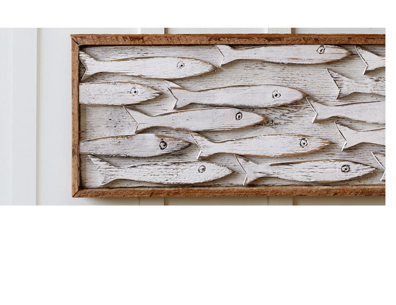 Fish Wall Art Nautical Decor Framed Fish Art Minnow School Wooden Fish Beach Decor Wall Art Nautical Decor zdjęcie 3