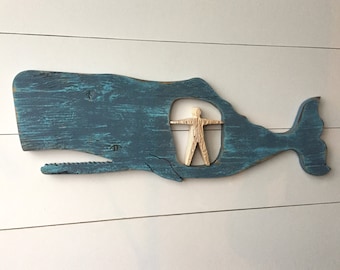 Jonah and the Whale Coastal Decor Jonah Whale Decor Whale Art Giant Fish Folk Art Whale Beach House Decor Bible Story Whale Nursery Decor