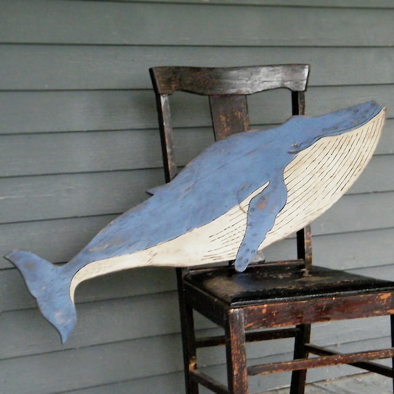Rustic Humpback Whale Wooden Wall Art for Coastal Beach House Sign