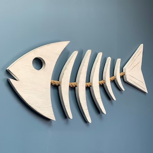 Rope Fish Bone Sign Fish Art Wooden Fish Beach Decor Indoor Patio Outdoor Sign Lake House Decor Fish Bone