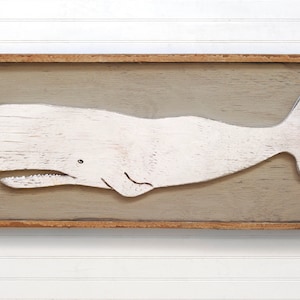 Whale Art Coastal Decor Rustic White Whale Folk Whale Wooden Framed Whale Reclaimed Wood Frame Handmade Whale