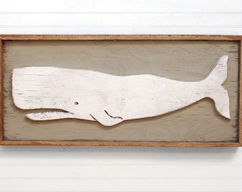 Whale Art Coastal Decor Rustic White Whale Folk Whale Wooden Framed Whale Reclaimed Wood Frame Handmade Whale