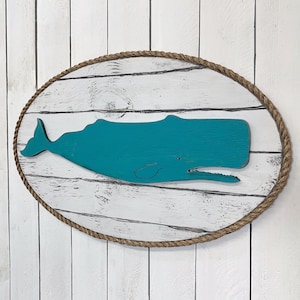 Dockside Whale Wall Art Framed in Rope Whale Artwork for Coastal Beach House Decor