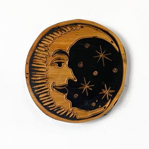 Hand-Carved Moon in the Moon Wall Art Intricate Moon and Stars home decor plaque Ready to ship for Christmas