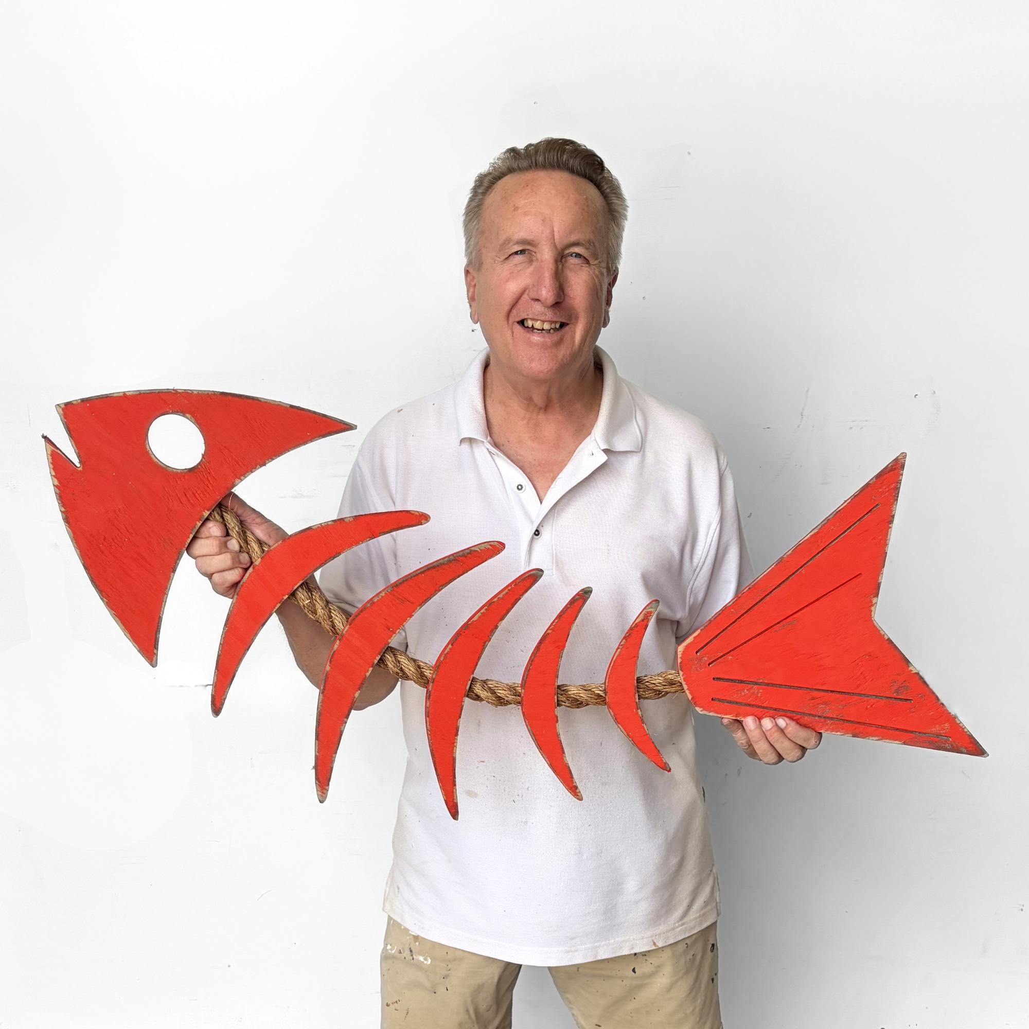 Rope Fish Bone Sign Fish Art Wooden Fish Beach Decor Indoor Patio