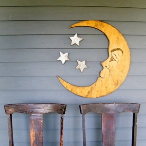 Moon Sign Nursery Decor Crescent Moon Lunar Man in the Moon Large Scale Vintage Style Moon Sign Halloween Decor image 1