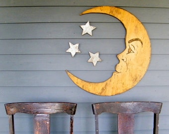 Moon Sign Nursery Decor Crescent Moon Lunar Man in the Moon Large Scale Vintage Style Moon Sign Halloween Decor