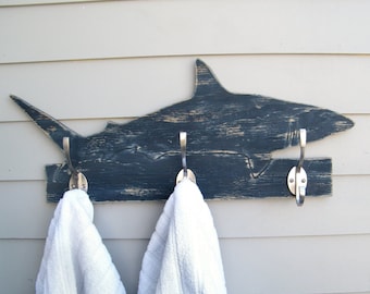 Shark Towel Hook Bathroom Towel Hook Beach Towel Hook Shark Robe Hook Wooden Mako Shark Lake House Hook Mako Coat Hook Boys Room Shark Decor