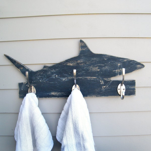 Shark Towel Hook Bathroom Towel Hook Beach Towel Hook Shark Robe Hook Wooden Mako Shark Lake House Hook Mako Coat Hook Boys Room Shark Decor