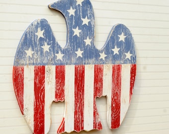 Houten adelaar patriottisch decor Americana Fourth of July rood wit blauwe Amerikaanse adelaar primitieve adelaar volkskunst patriottische adelaar decoratie