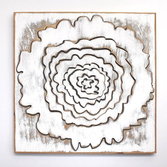 Items similar to White Distressed Flower Wooden Wall Decor Rustic