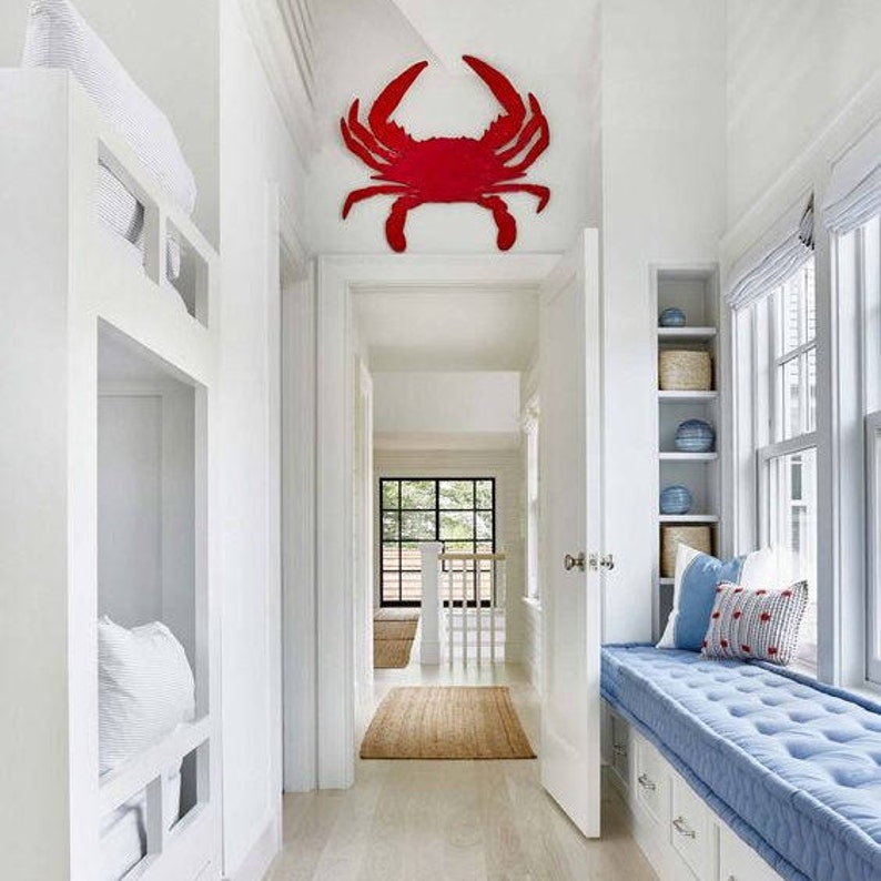 Beach Crab Sign Wooden Giant Crab Wall Art Beach Coastal Sign Nautical Blue Crab Decor Crab Home Decor image 4