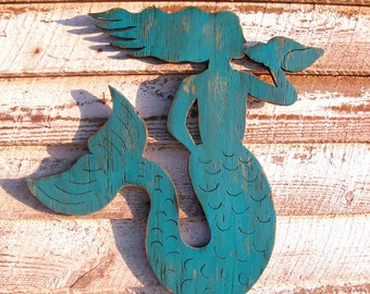 Mermaid Decor Wooden Coastal Decor Sitting Mermaid Wall Art for Her Conch Shell Beach House Decor Coastal Living Decor Outdoor Decor