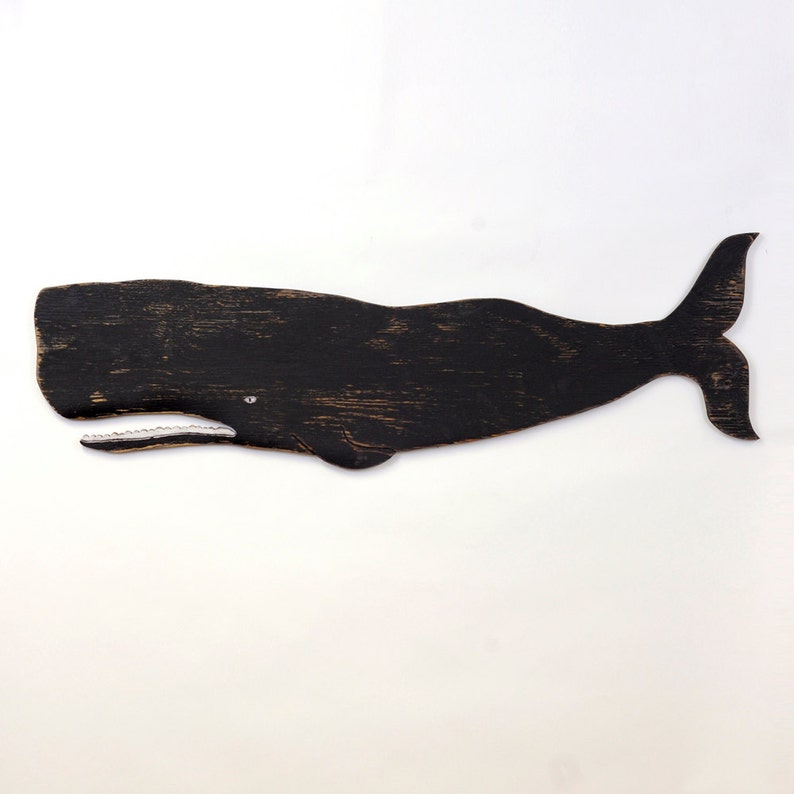 Black Whale Art Nautical Wall Decor Coastal Decor Wall Art Wooden Whale Folk Art image 5