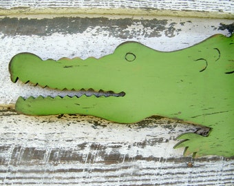 Arte de caimanes Decoración de pared de caimanes de madera a gran escala Arte de pared de caimán de zoológico y jungla de Florida Decoración de pared estilo preppy