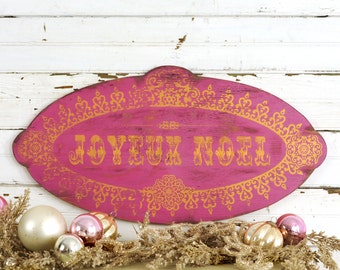 Joyeux Noel Sign Parisian Style Christmas Decor Pink Gold Mantel French Sign