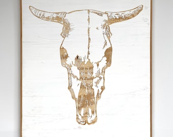 Carved Cow Skull Framed Wall Decor Bull Skull Boho Art Steer Art Skull Decor Southwestern Cow Skull Decor