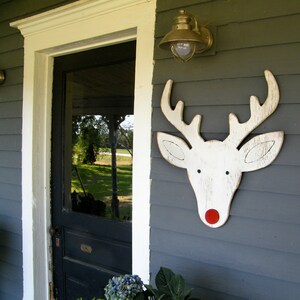 Wooden Reindeer Rudolph Reindeer Holiday Wall Decor Christmas Decor Large Size Fireplace Decor Outdoor Christmas Decor Deer Head image 2