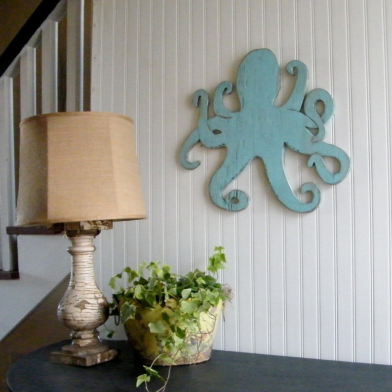 Octopus Wall Art Octopus Decor Outdoor Sign Wall Decor Beach Wall Art Wooden Beach Decor image 1