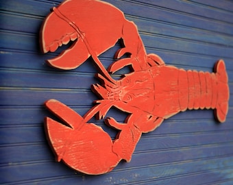 Big Lobster Sign Coastal Wall Decor Wooden Lobster Wall Art 34", 45" and 50" Nautical Decor Lobster Decor Beach House Decor Restaurant Decor