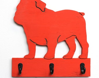 Bulldog Leash Hook Leash Collar Rack Organizer Wood English Bulldog Leash Hook Holder Pet Gift