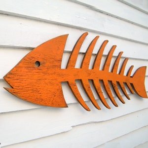 Fish Skeleton Fish Decor Fish Wall Decor Wooden Fish Art Beach Coastal Decor Patio or Outdoor Sign Lake House Decor Fish Bone