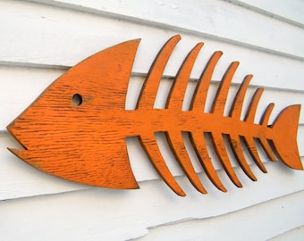 Fish Skeleton Fish Decor Fish Wall Decor Wooden Fish Art Beach Coastal Decor Patio or Outdoor Sign Lake House Decor Fish Bone