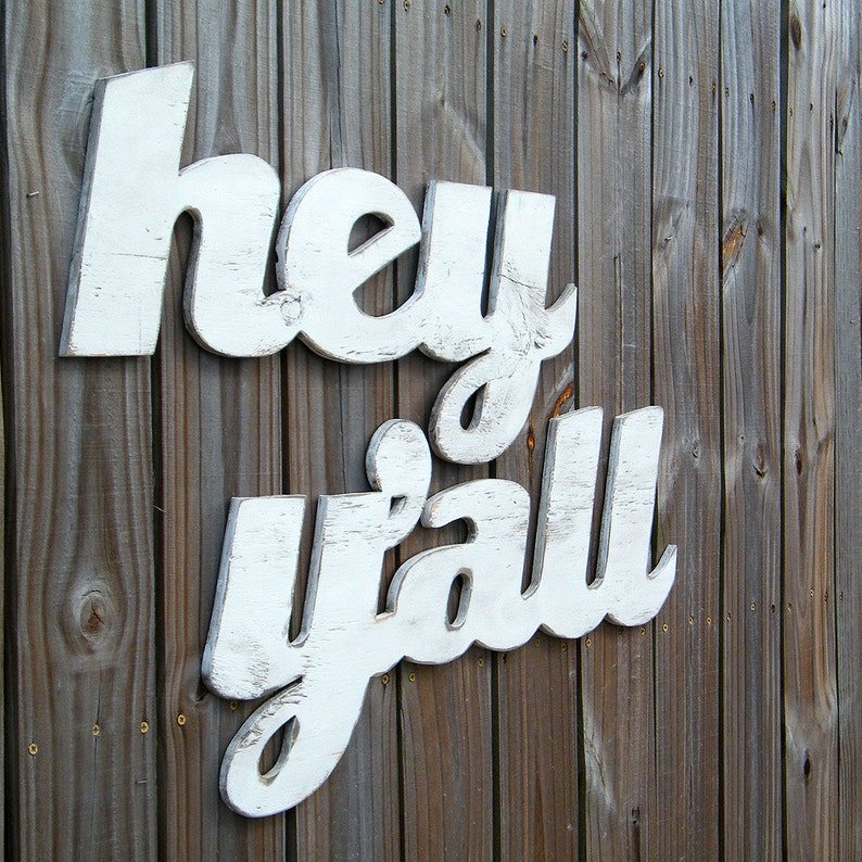 Hey Y'all Sign Medium Southern Slang Home Decor Wooden Wedding Gift Wooden Hey Yall Script font Wedding welcome sign Word Sign Slang Art image 1
