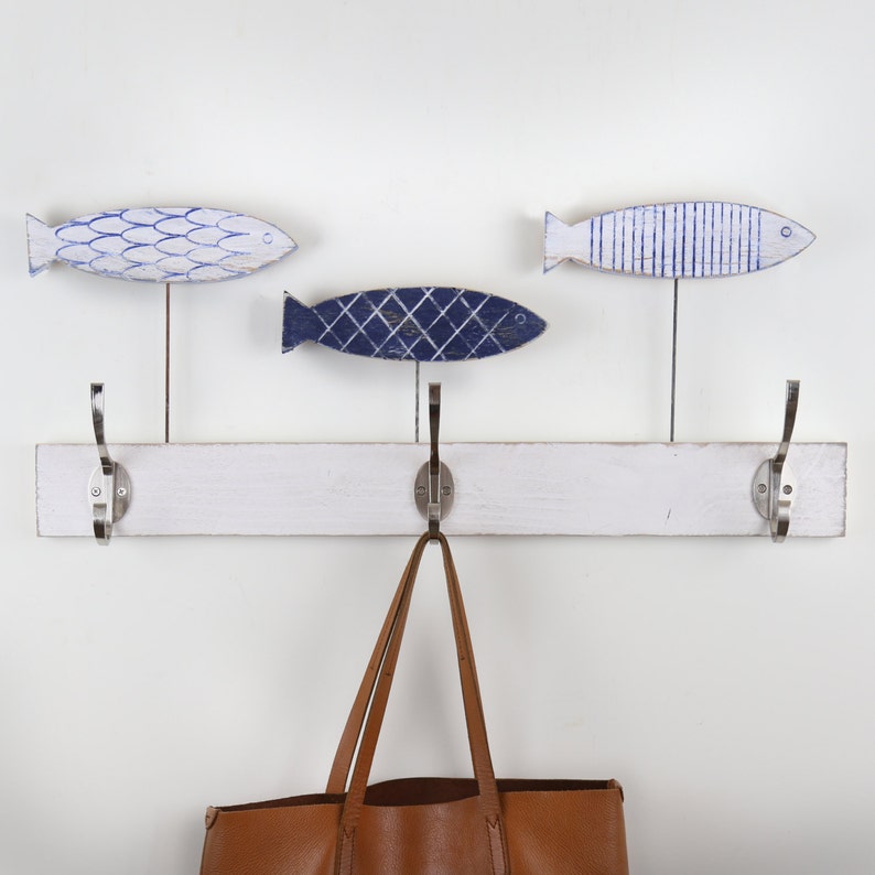 Fish Coat Hook Three Wooden Fish Towel Hook Lake House Decor Etsy