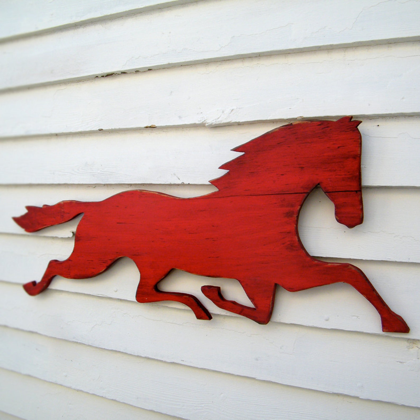 Wooden Horse Sign Barnwood Red Distressed Large Size Horse Etsy