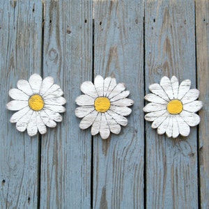 Daisies Wooden Shabby Chic Set of 3 Boho Garden Flower Spring Flowers image 4