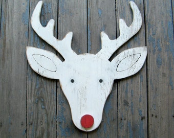 Wooden Reindeer Rudolph Reindeer Holiday Wall Decor Christmas Decor Large Size Fireplace Decor Outdoor Christmas Decor Deer Head