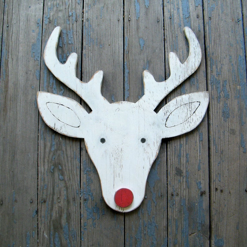 Wooden Reindeer Rudolph Reindeer Holiday Wall Decor Christmas Decor Large Size Fireplace Decor Outdoor Christmas Decor Deer Head image 1