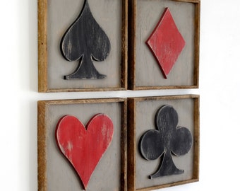 Framed Playing Cards Suits 4 Pc Set Game Room Decor Poker Room Playing Card Art Game Room Sign Poker Wall Art Man Cave Decor Card Symbols