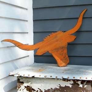 Texas Longhorns Welcome Metal Plaque Steer Stars White Burnt Orange Rustic 23" 