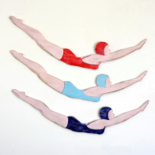 Retro Swimmer Diver Girl Swimming Pool Sign Wooden Retro Diving Girl Mother's Day Gift Pool Decor Swim Sign Nautical Decor Beach House Decor