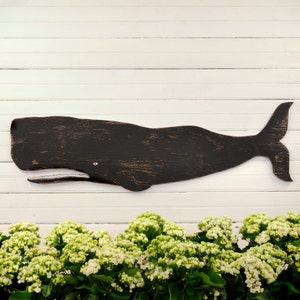 Black Whale Art Nautical Wall Decor Coastal Decor Wall Art Wooden Whale Folk Art