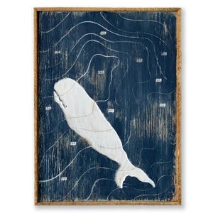 White Whale Bathymetrische kaart Moby Dick literaire muurkunst oceaan diepte grafiek woondecoratie