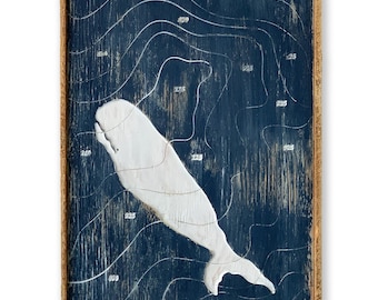White Whale Bathymetric Map Moby Dick Literary Wall Art Ocean Depth Chart Home Decor