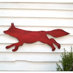Fox Holzschild Roter Fuchs Laufendes großes Fuchs-Dekor Outdoor-Dekor Shabby Chic Cottage Herbst Waldland