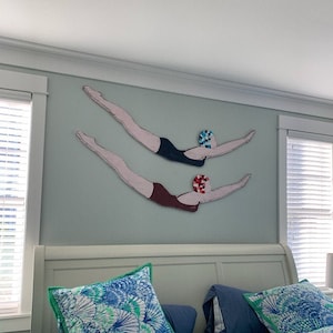 Retro Swimmer Diver Girl Swimming Pool Sign Wooden Retro Diving Girl Mother's Day Gift Pool Decor Swim Sign Nautical Decor Beach House Decor image 5